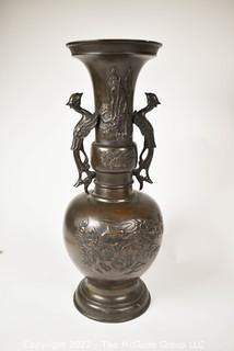 Antique Chinese Bronze Vase with Bird Motif.  15" Tall 