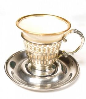 Set of Six (6) Sterling Silver Demitasse Cup Holders, Saucers and Lenox Liners in Presentation Box.  