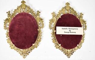 Pair Of Oval Prints of Miniatures by George Romney in Gold Ormolu Frames 
