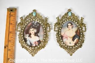 Pair Of Oval Prints of Miniatures by George Romney in Gold Ormolu Frames 
