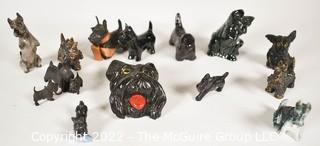 Group of Small Scotty Dog Figurines in Various Materials.  