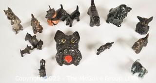 Group of Small Scotty Dog Figurines in Various Materials.  