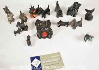 Group of Small Scotty Dog Figurines in Various Materials.  