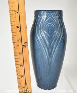 Rookwood Pottery Blue Peacock Feather Vase.  7" tall.