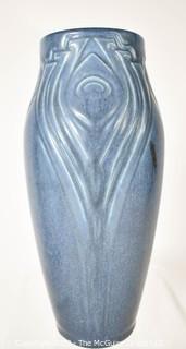 Rookwood Pottery Blue Peacock Feather Vase.  7" tall.