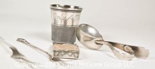 Five (5) Pieces of Sterling Silver Including Native American Made Pill Box and Thimble Shot Glass Jigger. 
