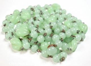 Antique Opera Length Art Deco Jadeite Jade Bead Necklace 52"