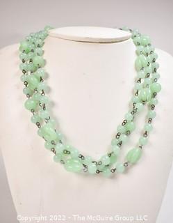 Antique Opera Length Art Deco Jadeite Jade Bead Necklace 52"