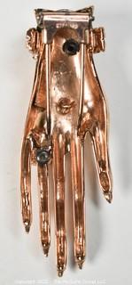 Adolf Katz for Coro Craft Sterling Silver Jeweled Hand Brooch with Rhinestones  