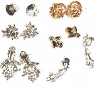 Six (6) Pairs of Vintage Rhinestone Earrings Including Trifari & Halbe