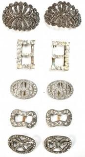 Five (5) Pairs of Antique Art Deco Rhinestone Shoe Buckle Clips