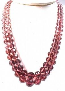 Vintage Amethyst Glass Double Strand Made in Czecheslovokia Cut Crystal Bead Necklace. 