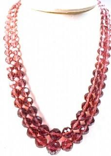 Vintage Amethyst Glass Double Strand Made in Czecheslovokia Cut Crystal Bead Necklace. 