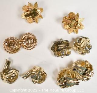 Five (5) Pairs of Vintage Rhinestone Earrings Including Lisner.