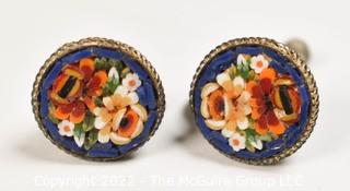 Pair of Vintage Made in Italy Micro Mosaic Screw Back Earrings.
