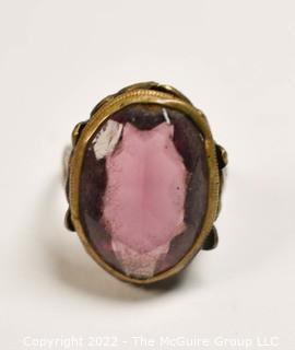 Victorian Revival Faceted Amethyst Glass Brass Ring