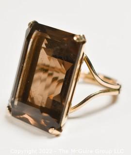 Amber Glass Topaz Cocktail Ring in 12 Kt Gold Band. 