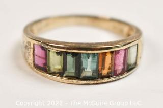 Sterling Silver Fp.925 Vermeil with Channel Set Multi Color Crystal Ring 