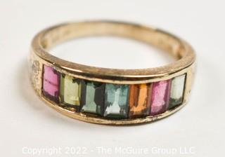 Sterling Silver Fp.925 Vermeil with Channel Set Multi Color Crystal Ring 