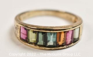 Sterling Silver Fp.925 Vermeil with Channel Set Multi Color Crystal Ring 