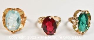 Three (3) Vintage Heavy Gold Electroplate Cocktail Rings. 