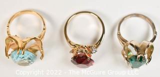 Three (3) Vintage Heavy Gold Electroplate Cocktail Rings. 