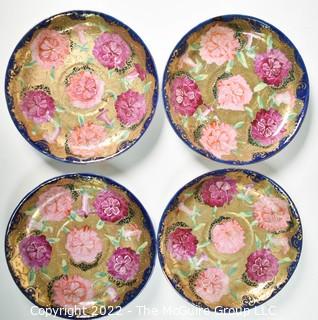 Set of Four (4) Hand Painted Flower with Gold Accent Porcelain Plates. 