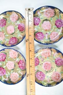 Set of Four (4) Hand Painted Flower with Gold Accent Porcelain Plates. 