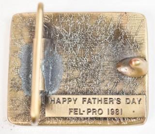 Modernist "Happy Fathers Day" Fel-Pro 1981 Brass Belt Buckle