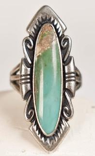 Antique Natural Turquoise Native American Made Sterling Silver Ring. 
