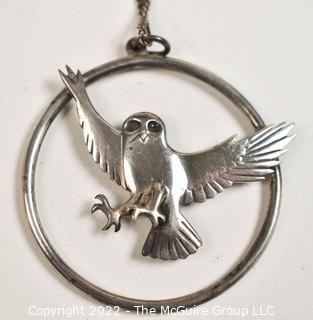 Sterling Silver Owl in Surround Pendant Necklace by Shetland Scottish Silversmith James C Kerr