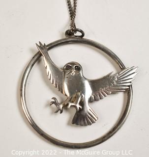 Sterling Silver Owl in Surround Pendant Necklace by Shetland Scottish Silversmith James C Kerr