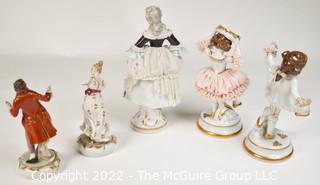 Five (5) Small Germany Porcelain Figurines Including Dresden Lace.  Condition Issues. 