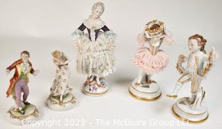 Five (5) Small Germany Porcelain Figurines Including Dresden Lace.  Condition Issues. 