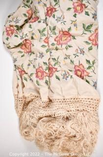 Antique Silk Floral Embroidered with Fringe Piano Scarf Shawl. 
