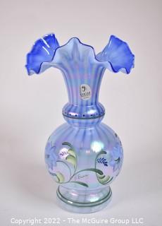 1999 Fenton Glass Messenger Exclusive Blue Harmony Vase Signed Don Fenton, #1215