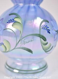 1999 Fenton Glass Messenger Exclusive Blue Harmony Vase Signed Don Fenton, #1215