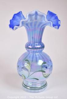 1999 Fenton Glass Messenger Exclusive Blue Harmony Vase Signed Don Fenton, #1215