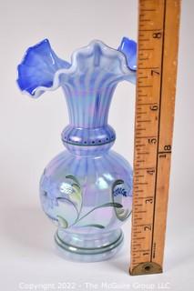 1999 Fenton Glass Messenger Exclusive Blue Harmony Vase Signed Don Fenton, #1215