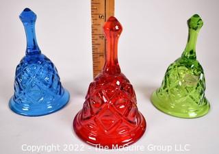 Three (3) Fenton Glass Hand Bells. Multi-colors. 