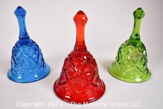 Three (3) Fenton Glass Hand Bells. Multi-colors. 