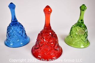 Three (3) Fenton Glass Hand Bells. Multi-colors. 