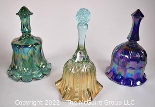 Three (3) Fenton Glass Hand Bells. Multi-colored