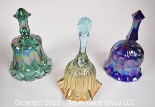 Three (3) Fenton Glass Hand Bells. Multi-colored