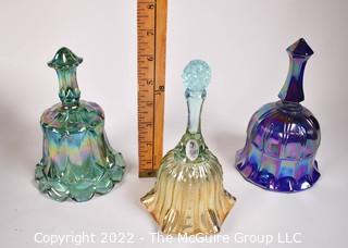 Three (3) Fenton Glass Hand Bells. Multi-colored