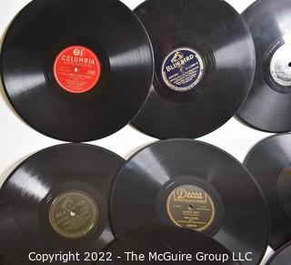 Collection Vintage 78 RPM Vinyl Records including Al Jolson, The Merry Macs, Hildegarde, G. Lombardo, B. Crosby, I. Berlin, G. Miller and A. Godfrey. 