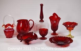 Eight (8) Vintage Fenton Ruby Red Glass Pieces 