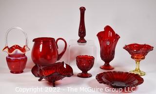 Eight (8) Vintage Fenton Ruby Red Glass Pieces 