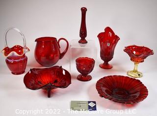 Eight (8) Vintage Fenton Ruby Red Glass Pieces 