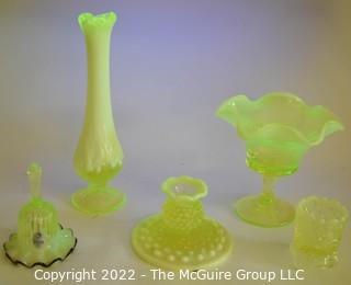 Five (5) Pieces Yellow Fenton Imperial Uranium Vaseline Glass 